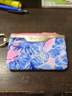 Lilly Puliitzer Patterned Zip Card Case with Gold Trim - Blue & Pink